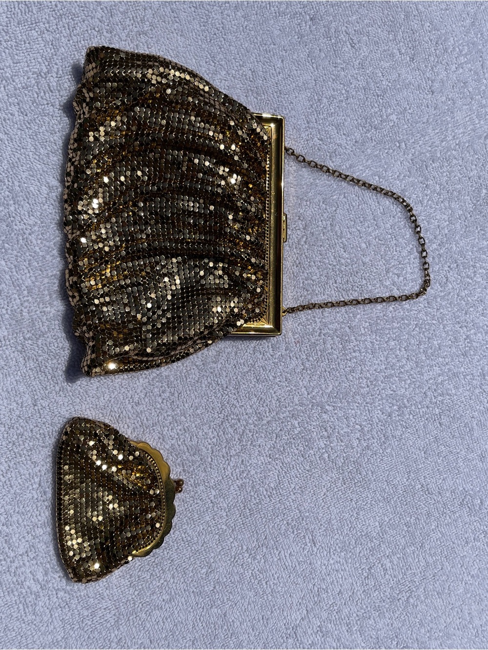 Whiting & Davis Vintage Set Gold Metal Mesh Evening Bag Matching Coin Purse - Picture 9 of 16